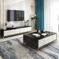 苏宁严选 轻奢电视柜茶几组合后现代简约地柜小户型港式不锈钢客厅套装家具欧因