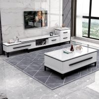 苏宁严选 大理石茶几电视柜组合简约现代小户型客厅家用北欧式实木茶桌套装欧因