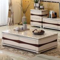 苏宁严选 大理石茶几电视柜组合套装简约现代客厅家具圆角台面不锈钢茶几欧因