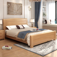 苏宁严选 实木床1.8米榉木双人床1.5m 现代简约高箱储物婚床中式大床主卧欧因