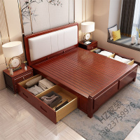 苏宁严选 床实木床1.8米新中式轻奢主卧双人婚床1.5单人公寓民宿软靠储物床欧因