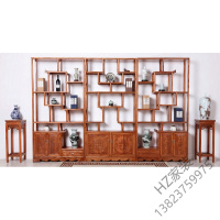 苏宁严选 博古架实木多宝阁中式仿古家具榆木茶叶展示陈列柜客厅隔断置物架欧因