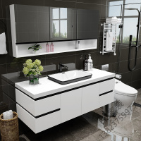 苏宁严选 浴室柜北欧智能镜柜除雾 北欧橡胶多层实木免漆烤漆现代简约卫生间大理石一体陶瓷盆落地洗漱台洗脸洗手盆池卫欧因