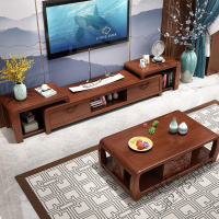 苏宁严选 实木电视柜现代简约中式客厅电视柜茶几组合可伸缩地柜储物柜欧因