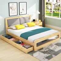 苏宁严选 软靠全实木床北欧双人床1.5米现代简约经济型1米木板床日式松木床欧因