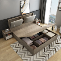 2020新款现代简约板式床1.5米1.8米双人床榻榻米床气动高箱储物床收纳床欧因