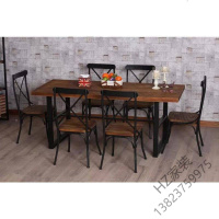 2020新款现代简约复古实木家具多功能 做旧简易餐厅餐桌椅子组合套装欧因