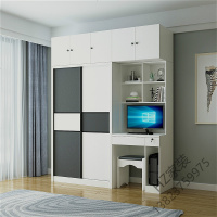 2020新款电脑桌衣柜一体推拉加书架学生写字台儿童卧室连体书桌衣柜组合欧因