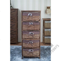 2020新款 实木斗柜夹缝复古藤编收纳柜抽屉柜储物柜床头柜边角柜飘窗柜欧因