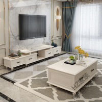 2020新款 美式电视柜茶几组合套装简美客厅家具白色烤漆北欧伸缩电视机柜欧因