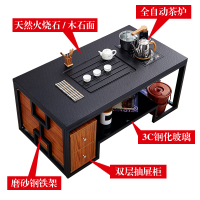 2020新款 火烧石功夫茶几现代创意客厅黑色泡茶台桌大理石带电磁炉自动上水欧因