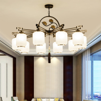 2020新款 别墅新中式吊灯简约客厅创意玻璃灯罩向下饭店餐厅8/10头大厅大灯唐晶