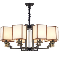 2020新款 新中式吊灯客厅方形布艺灯罩客餐厅饭店直径1米10/15头餐馆灯具唐晶