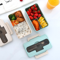 小麦秸秆塑料饭盒 可微波炉加热方形小学生饭盒带盖分格便当盒