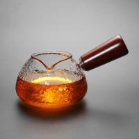 玻璃茶壶 木把侧把煮茶器加厚耐热玻璃泡茶器功夫茶具花茶泡茶壶 三角锤纹侧把公道杯 450ML