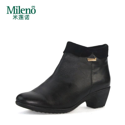 Mileno/米莲诺牛皮防滑底坡跟女短靴保暖舒适妈妈短靴M144590