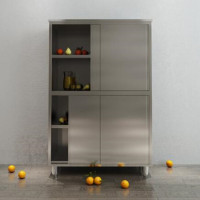 丰甲不锈钢四门立柜推拉门碗柜储物柜FJ-500商用厨房储藏柜