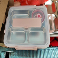 环杰饭盒HJ-1036分格便当盒304不锈钢学生食堂餐盒四格带汤碗 (有碗格)+304筷勺
