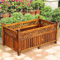 环杰碳化防腐木花箱(斜网款)HJ-1198长方形花盆100*60*50