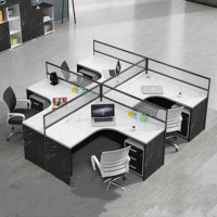 环杰简约现公桌HJ-1405员工办公桌组合工位弯台面 四人位带柜