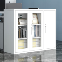 环杰文件柜矮柜HJ-1865亚光灰玻璃三开门柜