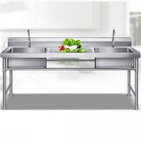 环杰商用不锈钢水槽带平台175*60*80双池中平台HJ-1979