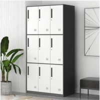 环杰更衣柜员工柜带锁铁皮柜HJ-2014灰套白九门