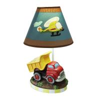 小汽车台灯儿童房卧室阿斯卡利床头灯男孩创意卡通温馨可爱翻斗车装饰台灯 遥控调光LED灯泡+蓝色飞机灯罩 调光开关