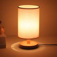 现代简约卧室床头阅读看书阿斯卡利学习书房实木创意可调光礼品遥控小台灯 黄麻+普通灯泡 按钮开关