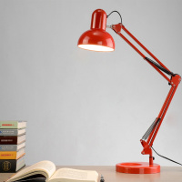 台灯 长臂冷暖调光阿斯卡利LED卧室床头书房宿舍大学生阅读充电灯 红色[调色款]冷暖光切换收藏送夹子 按钮开关
