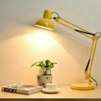 台灯 长臂冷暖调光阿斯卡利LED卧室床头书房宿舍大学生阅读充电灯 黄色[调光款]灯光亮度调节收藏送夹子 按钮开关