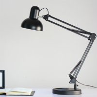 台灯 长臂冷暖调光阿斯卡利LED卧室床头书房宿舍大学生阅读充电灯 黑色[7瓦充电专用灯泡]停电可用3小时 按钮开关