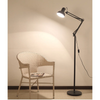 台灯 长臂冷暖调光阿斯卡利LED卧室床头书房宿舍大学生阅读充电灯 黑色落地灯[调光款]12瓦无频闪 按钮开关