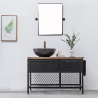 复古LOFT工业风洗手台阿斯卡利实木洗漱台脸盆现代简约铁艺浴室柜落地组合