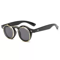 近视镜拍照装饰墨镜可配太阳眼镜平光镜两用蒸汽朋克可翻盖