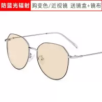 平光镜度数防蓝光防紫外线变色近视眼镜男有辐射护目男女同款潮|黑银框[变茶色] 近视350度[送镜盒+镜布]
