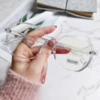 潮流框架近视眼镜女配镜男韩版抗辐射护眼防光感变色防蓝光紫外线|透明框 左右眼100度