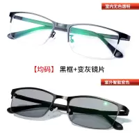 变色眼镜男女半框眼镜框配成品平光近视防辐射蓝光电脑护目镜3366|[均码]黑框+变灰镜片 左右眼75度