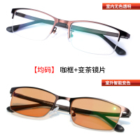 变色眼镜男女半框眼镜框配成品平光近视防辐射蓝光电脑护目镜3366|[均码]咖框+变茶镜片 左右眼450度