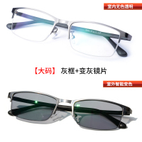 变色眼镜男女半框眼镜框配成品平光近视防辐射蓝光电脑护目镜3366|[大码]灰框+变灰镜片 左右眼350度