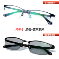 变色眼镜男女半框眼镜框配成品平光近视防辐射蓝光电脑护目镜3366|[均码]黑框+变灰镜片 左右眼475度