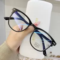 韩版变色眼镜框网红同款防学生有度数圆脸显瘦近视眼镜女蓝光辐射|亮黑框[不变色] 近视100度