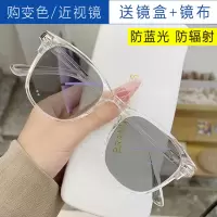 韩版变色眼镜框网红同款防学生有度数圆脸显瘦近视眼镜女蓝光辐射|透明框【变灰色】 近视175度