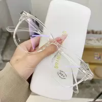 韩版变色眼镜框网红同款防学生有度数圆脸显瘦近视眼镜女蓝光辐射|透明框[不变色] 近视125度