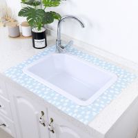 水槽贴自粘静电贴厨房洗菜盆灶台台面美缝贴地垫防水防油吸湿贴纸|白云蓝 2卷装