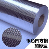 自粘防水厨房防油贴纸耐高温灶台橱柜油烟墙贴防潮铝箔锡纸加厚|加厚银色四方格 宽40cm长50米