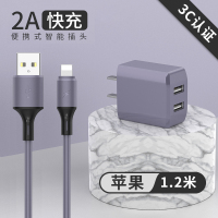 彩色快充5v充电器11pro数据线套装双口手机2a适配器7p|★2A双口充电器[熏衣紫]送1.2米数据线