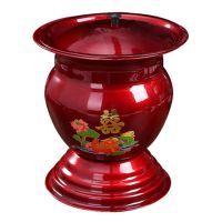 厂家直销老式痰盂红色子孙桶铁结婚嫁妆手提带盖新娘陪嫁搪瓷老|加厚鸳鸯款一个(带盖)