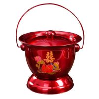 厂家直销老式痰盂红色子孙桶铁结婚嫁妆手提带盖新娘陪嫁搪瓷老|手提款鸳鸯痰盂一个(带盖)
