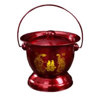 厂家直销老式痰盂红色子孙桶铁结婚嫁妆手提带盖新娘陪嫁搪瓷老|手提款龙凤痰盂一个（带盖）